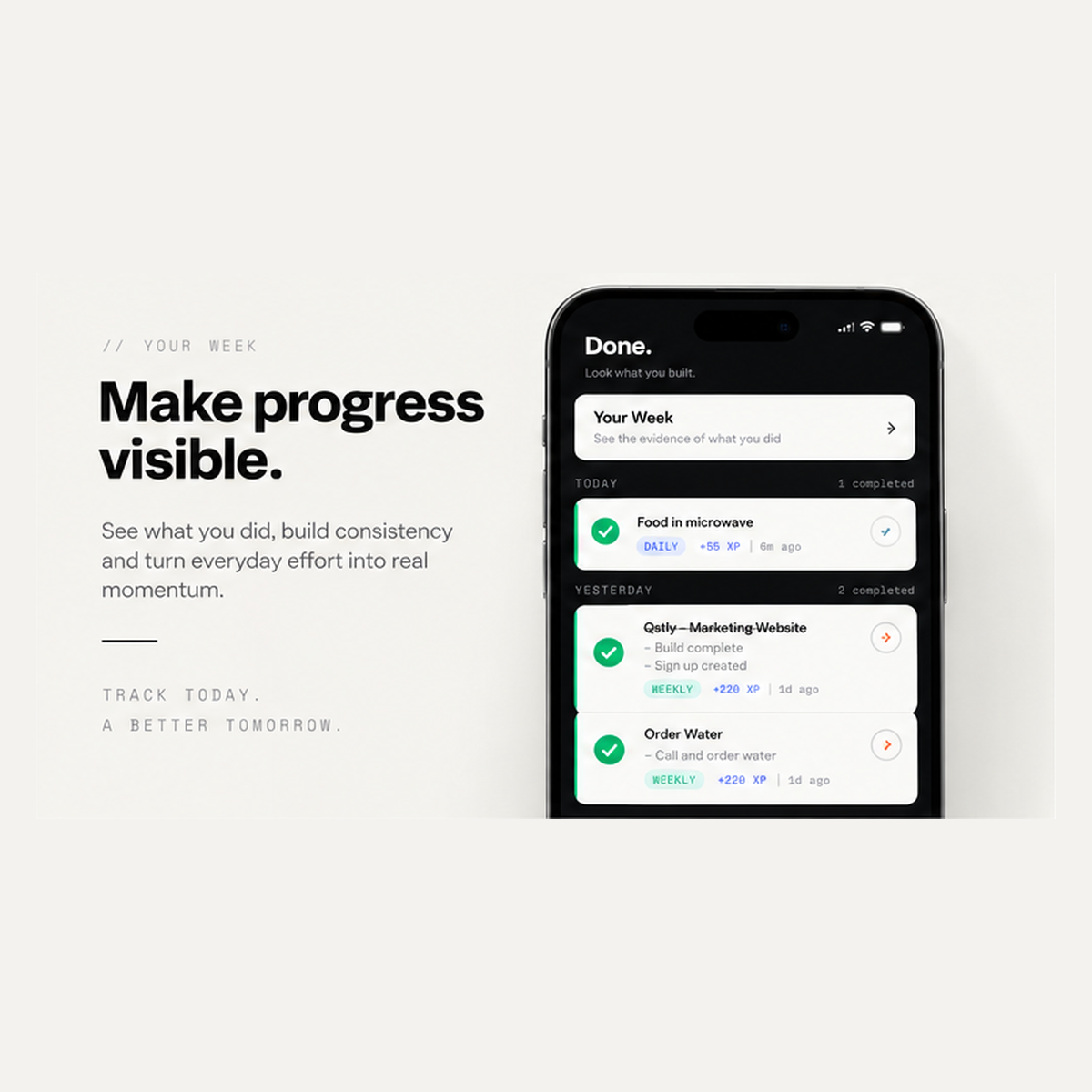 QSTLY Your Week progress view